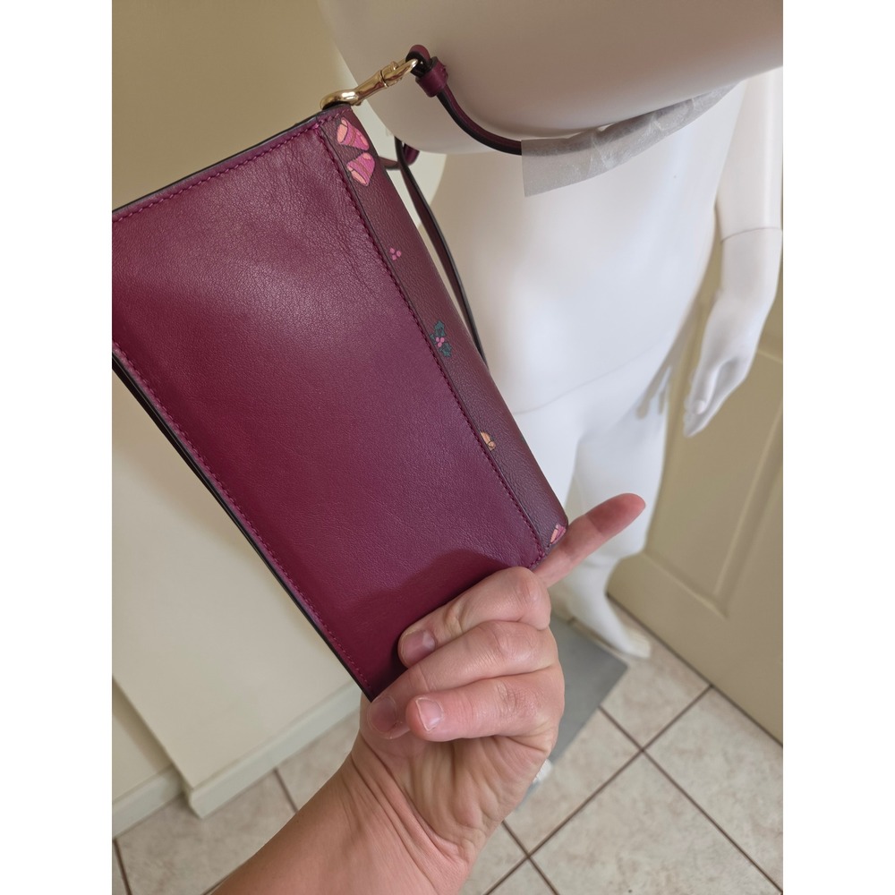 Coach Crossbody Bag Wine Burgundy Holiday Bell Print Crossgrain Leather New - Picture 10 of 11